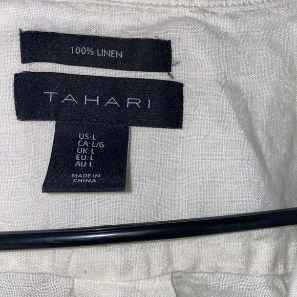 TAHARI 100% LINEN SHIRTDRESS Offwhite SZ large - Picture 3 of 4